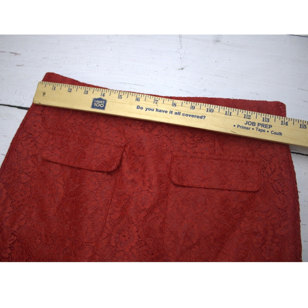 J.Crew Lace Midi Skirt Rust Red Pencil Front Slit 4 Holiday Wedding Guest - Picture 5 of 9